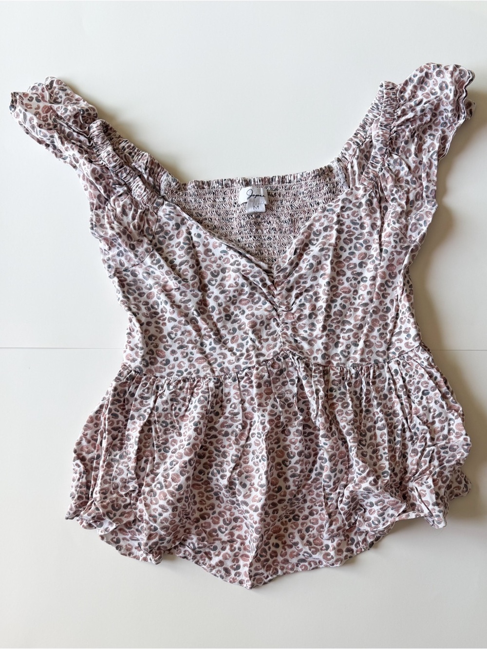 V-Neck Leopard Print Women's Top - Blush